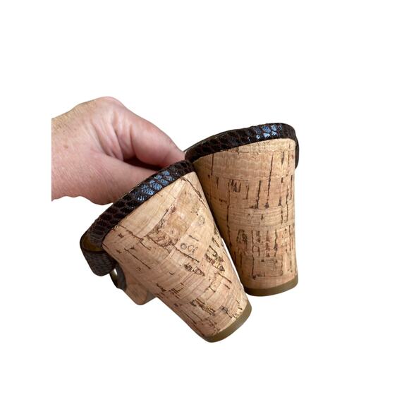 Etienne Aigner US 6.5M sandals cork wedgie heels slides brown snakeskin shoes - Picture 3 of 8